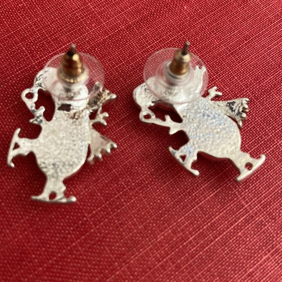 Vintage 90s Rhinestone & CaTs Eye Ice Skating Snowman Post Pierced Earring’s - Picture 4 of 5